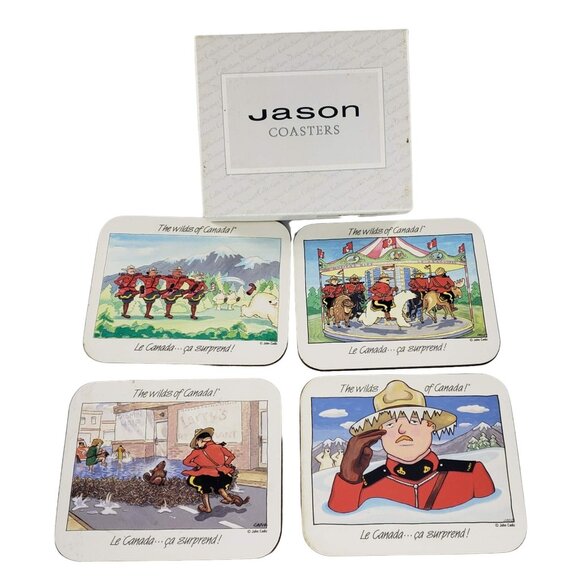 Jason Coasters Wilds Of Canada Mounties John Cadiz Set of 4 Cork Cartoon - Picture 2 of 8